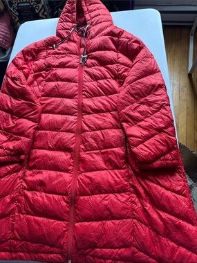 Tommy Hilfiger Red Quilted Hooded Puffer Coat